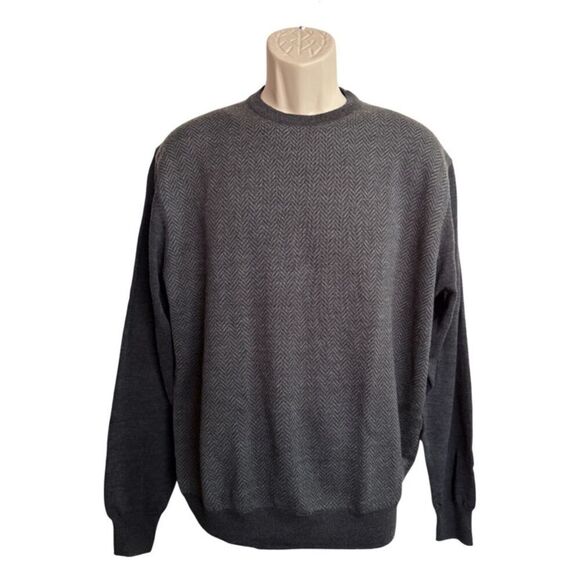 Linea Rosso Signature Gray Herringbone Pull Over Sweater Size L - Picture 2 of 10